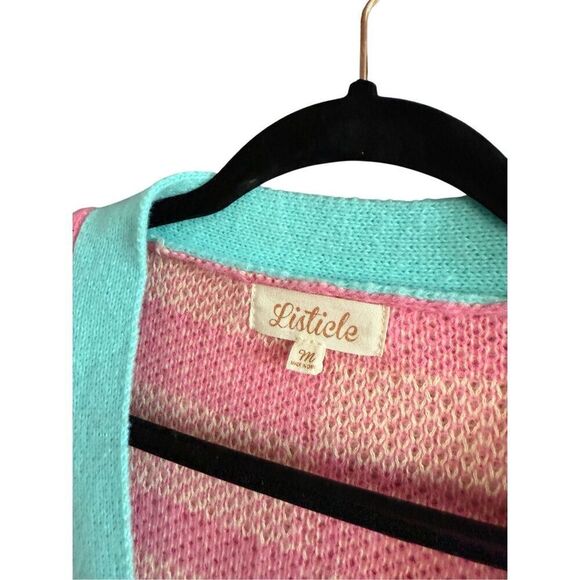 Listicle Womens Pink Blue Geometric Retro Button Front Oversized Cardigan Medium - Picture 5 of 8